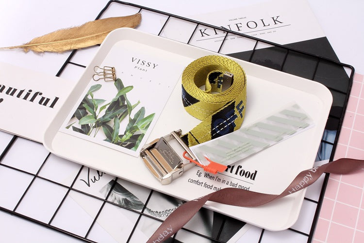 Off White Belt Industrial Style Canvas Embroidery
