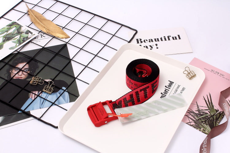 Off White Belt Industrial Style Canvas Embroidery