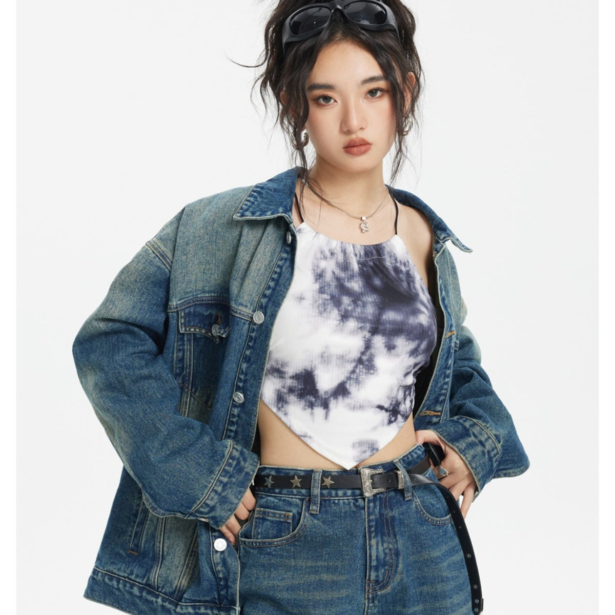 Unisex Jacket Vintage Worn Looking Washed-out Denim Jacket Loose Denim Jacket