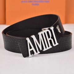 Amiri Belt Black crocodile pattern Golden deer logo