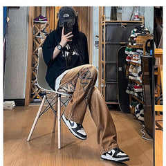 Men Jeans Vintage Brown Jeans Oversize Overalls