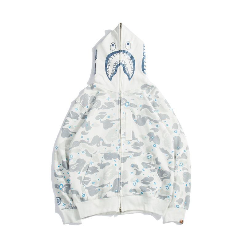 Bathing Ape Hoodie Starry Sky Sweater Black and White Starry Sky Blue Shark Hat Printed Casual Hooded Sweater