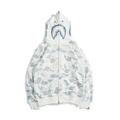 Bathing Ape Hoodie Starry Sky Sweater Black and White Starry Sky Blue Shark Hat Printed Casual Hooded Sweater