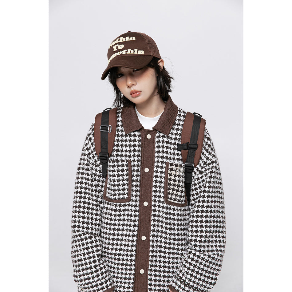 Unisex Jacket Autumn Winter Retro Houndstooth Jacket Loose Lapels Coat