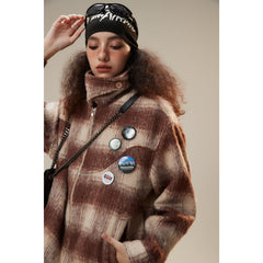 Unisex Jacket Vintage Plaid Loose Stand Collar Jacket Spring and Autumn Coat