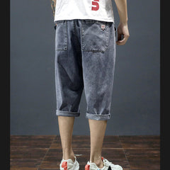 Men Jeans Summer Baggy Straight Trousers Casual Denim Shorts