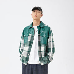 Unisex Jacket Vintage Plaid Stitching PU Leather Jacket