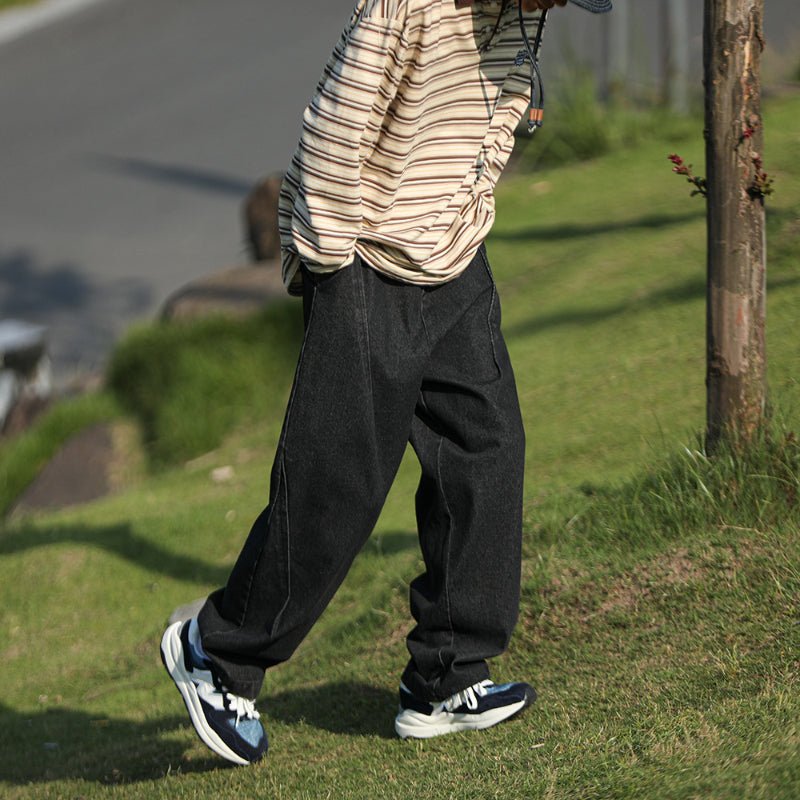 Men Jeans Oversize Pants Dark Blue Jeans Men Retro Straight-Leg Pants
