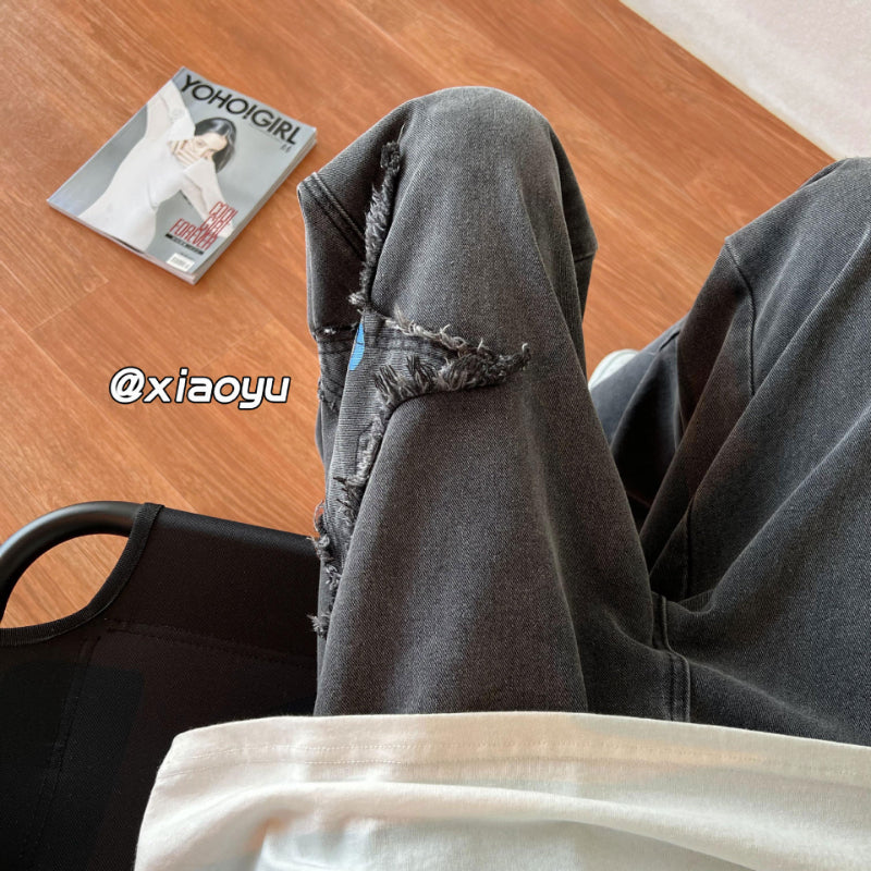 Men Jeans Light Blue XINGX Jeans Straight Wide Leg Casual Pants