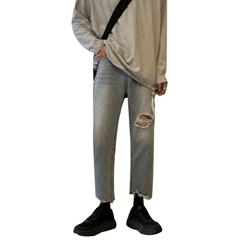 Men Jeans Spring/Summer Ripped Jeans Baggy Straight Trousers