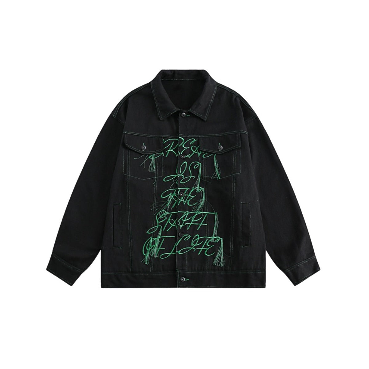 Unisex Jacket Vintage Embroidered Frock in Black Denim Jacket