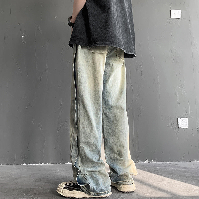 Men Jeans Retro Patchwork Jeans Men's Summer Straight-Leg Trousers