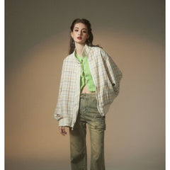 Unisex Jacket Spring and Autumn Retro Reversible Jacket Men's and Women's Loose Lapel Plaid Jacket