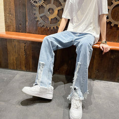 Men Jeans Ripped Jeans Men's Loose Straight Flare Pants