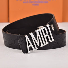 Amiri Belt Black cross pattern Golden deer logo