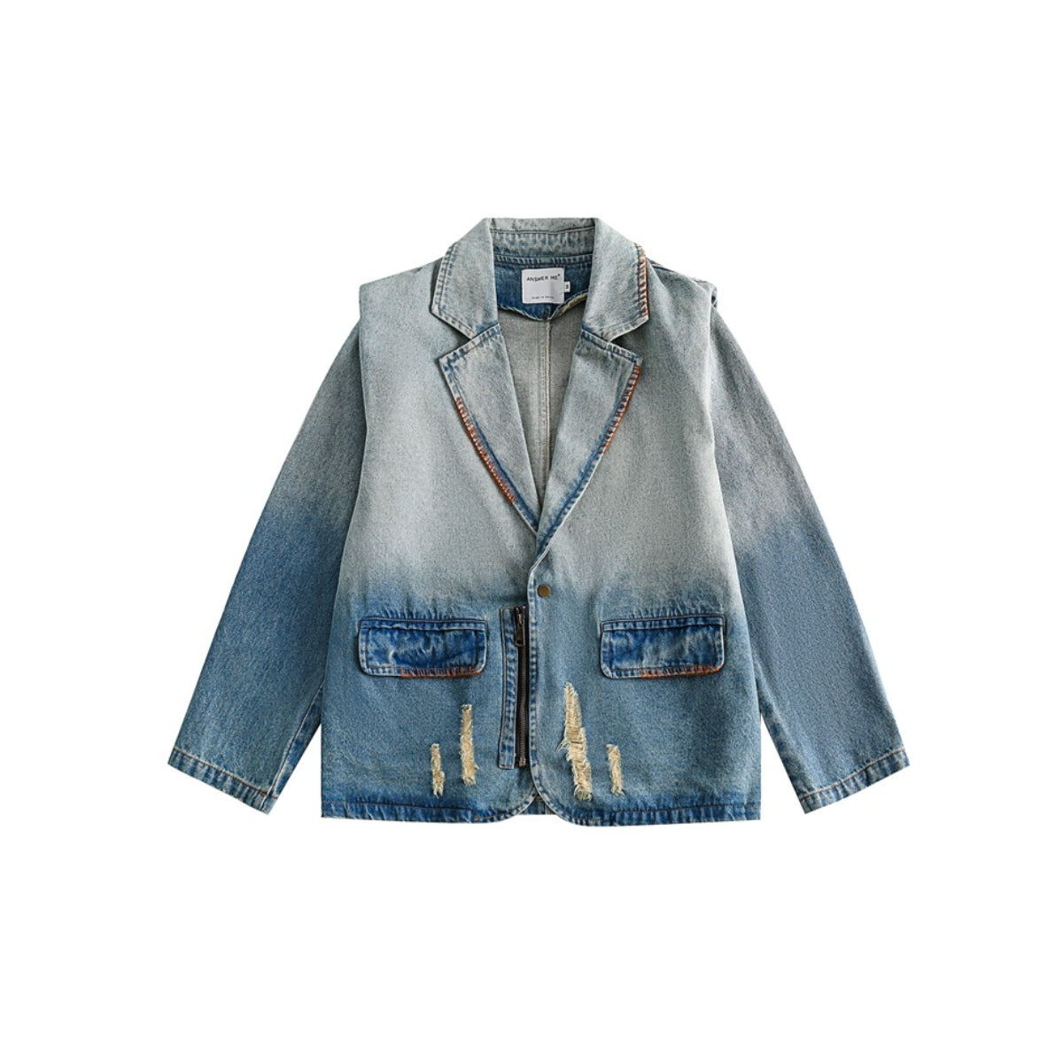 Unisex Jacket Washed Gradient Denim Jacket Men's and Women's Lapel Denim Coat