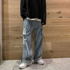 Men Jeans Cargo Jeans Straight Loose Trousers Casual Pants