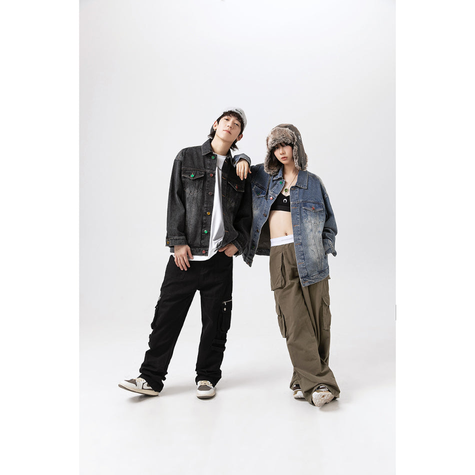 Unisex Jacket Casual Washed Denim Jacket Men and Women Couple Jacket