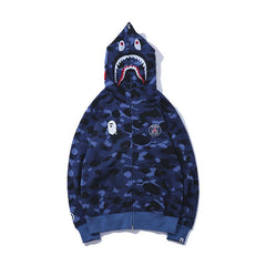 Bathing Ape Hoodie Autumn Hip Hop Shark Blue Cardigan Zipper Hooded Sweater