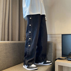 Men Jeans Casual Wide-Leg Pants Loose Breasted Trousers