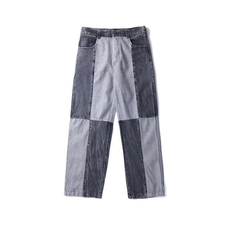 Men Jeans Washed Old Baggy Straight Trousers Tie-Dye Denim Trousers