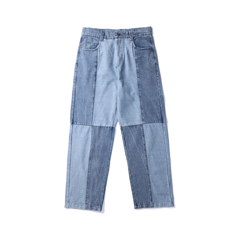 Men Jeans Washed Old Baggy Straight Trousers Tie-Dye Denim Trousers