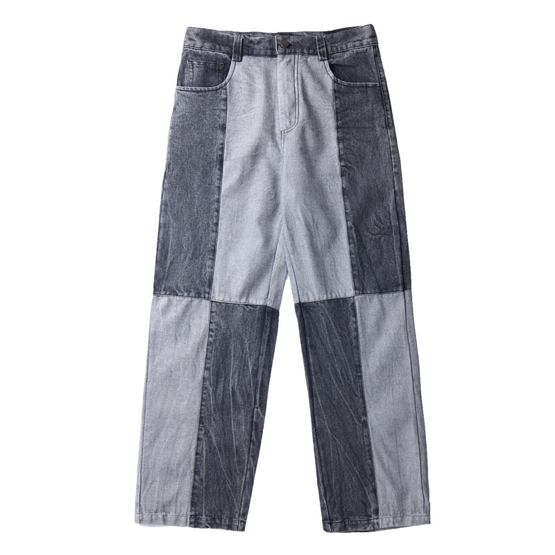 Men Jeans Washed Old Baggy Straight Trousers Tie-Dye Denim Trousers