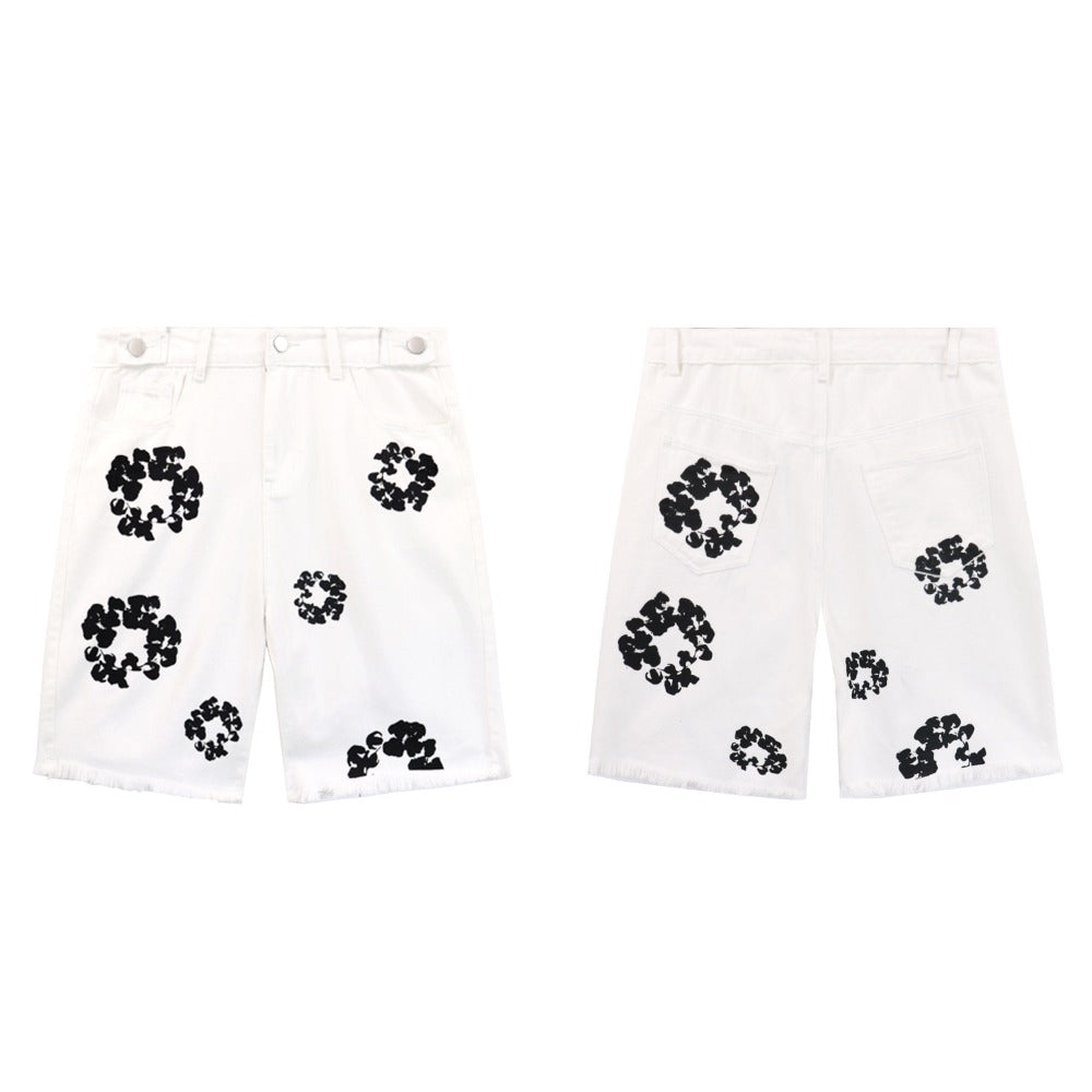 DENIM TEARS shorts denim kapok print summer loose for men and women