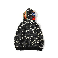 Bathing Ape Hoodie Shark Head Embroidery Luminous Spot Camouflage Double Hood Brushed Hoody Men and Women