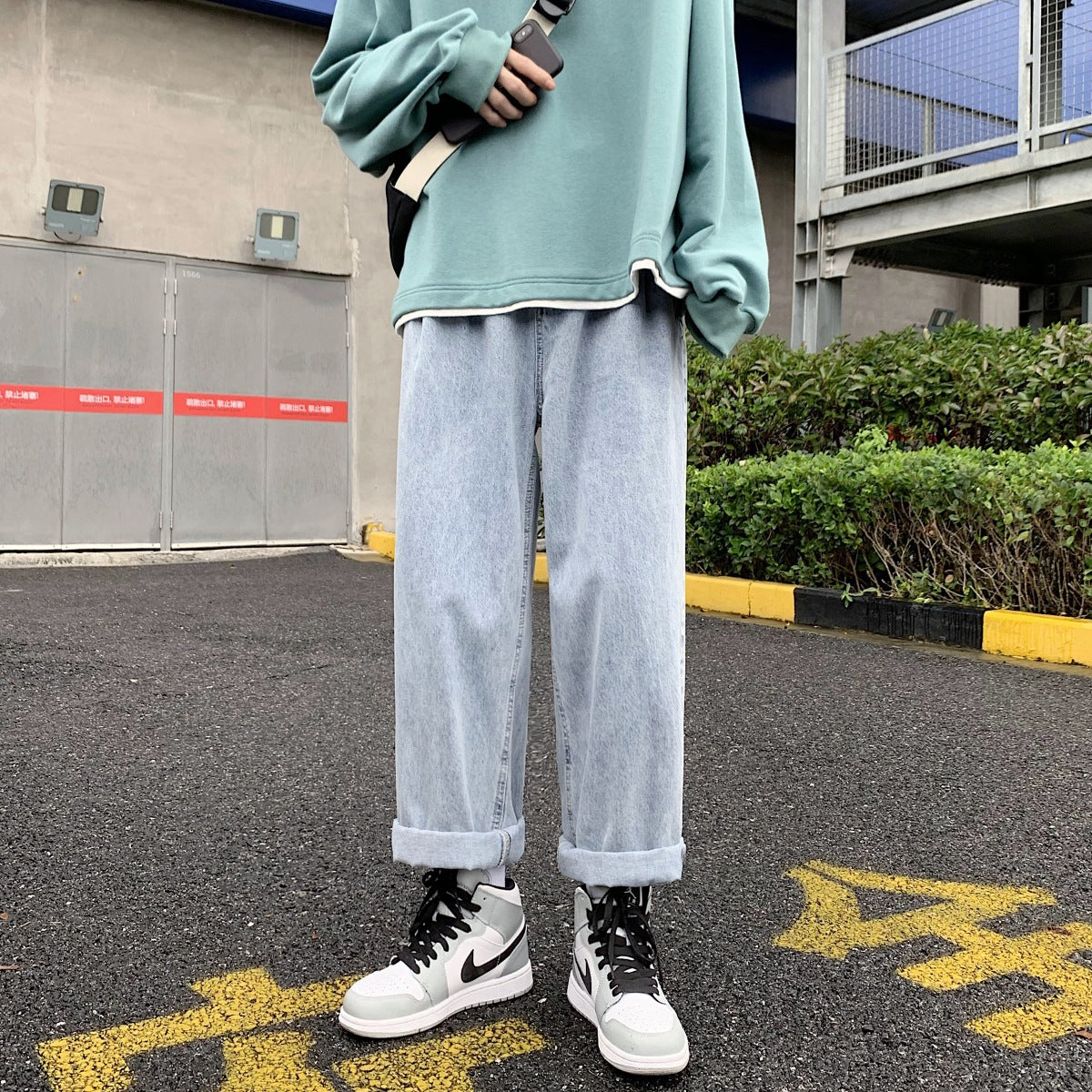 Men Jeans Straight Loose Retro Casual Pants