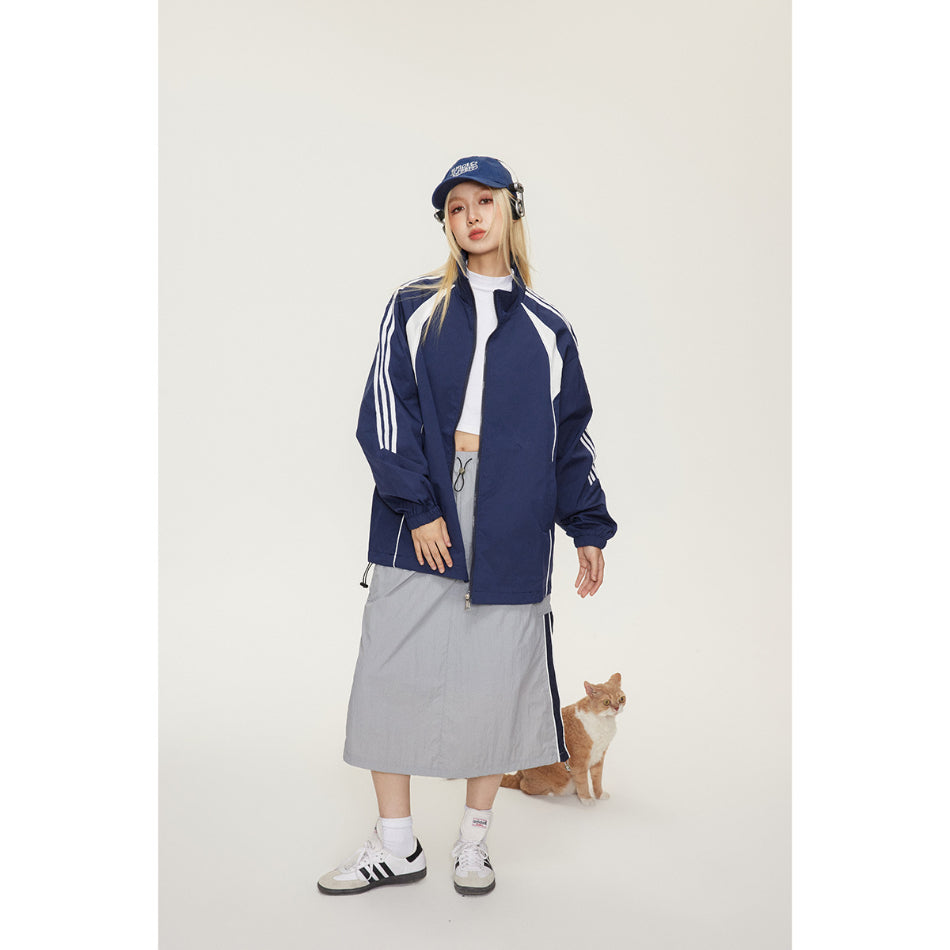 Unisex Jacket Vintage Sports Top Men's and Women's Coats Loose Casual Stand-up Collar Jacket
