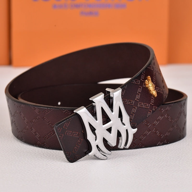Amiri Belt dark brown cross grain Golden deer logo