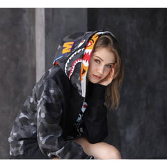 Bathing Ape Hoodie Tiger Head Shark Double Hood Sweater Camouflage Hoodie Youth Hooded Sweater Casual Coat