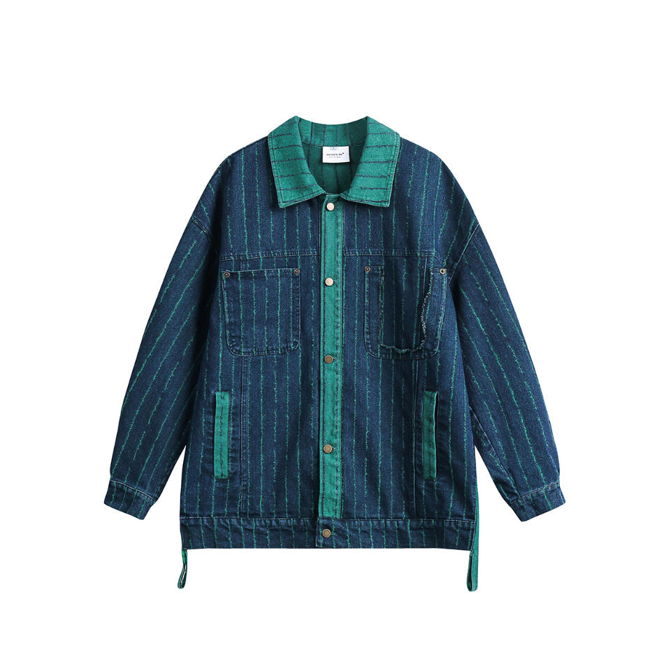 Unisex Jacket Vintage Stripe Stitching Loose Denim Jacket