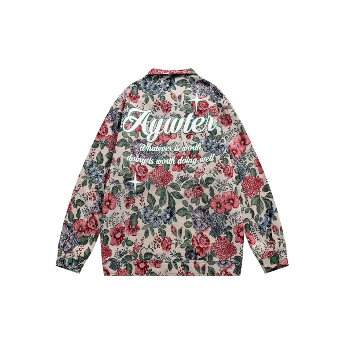 Unisex Jacket Fall Vintage Floral Embroidered Back Jacket Lapel Overalls