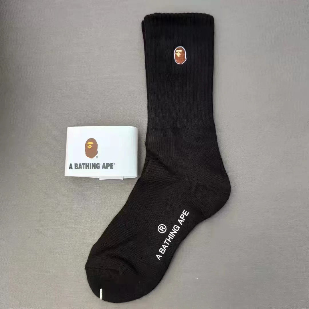 Bape Socks Embroidered Socks Black and White Grey