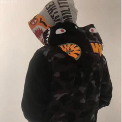 Bathing Ape Hoodie Tiger Head Shark Double Hood Sweater Camouflage Hoodie Youth Hooded Sweater Casual Coat