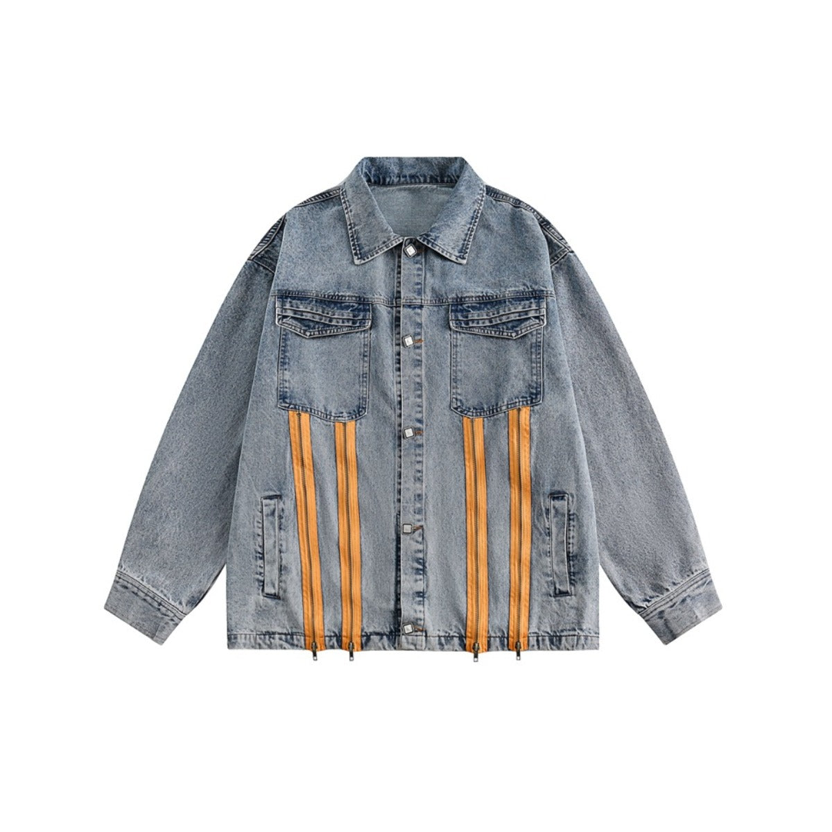 Unisex Jacket Retro Washed Denim Jacket Zipper Men and Women Loose Overalls