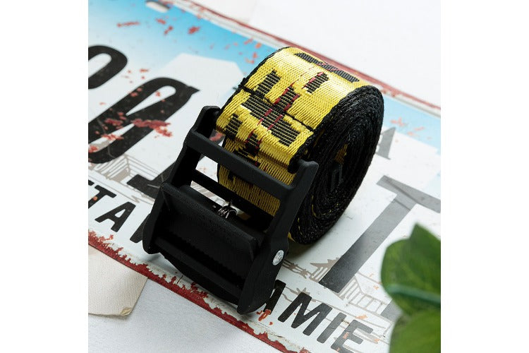 Off White Belt Industrial Style Canvas Embroidery
