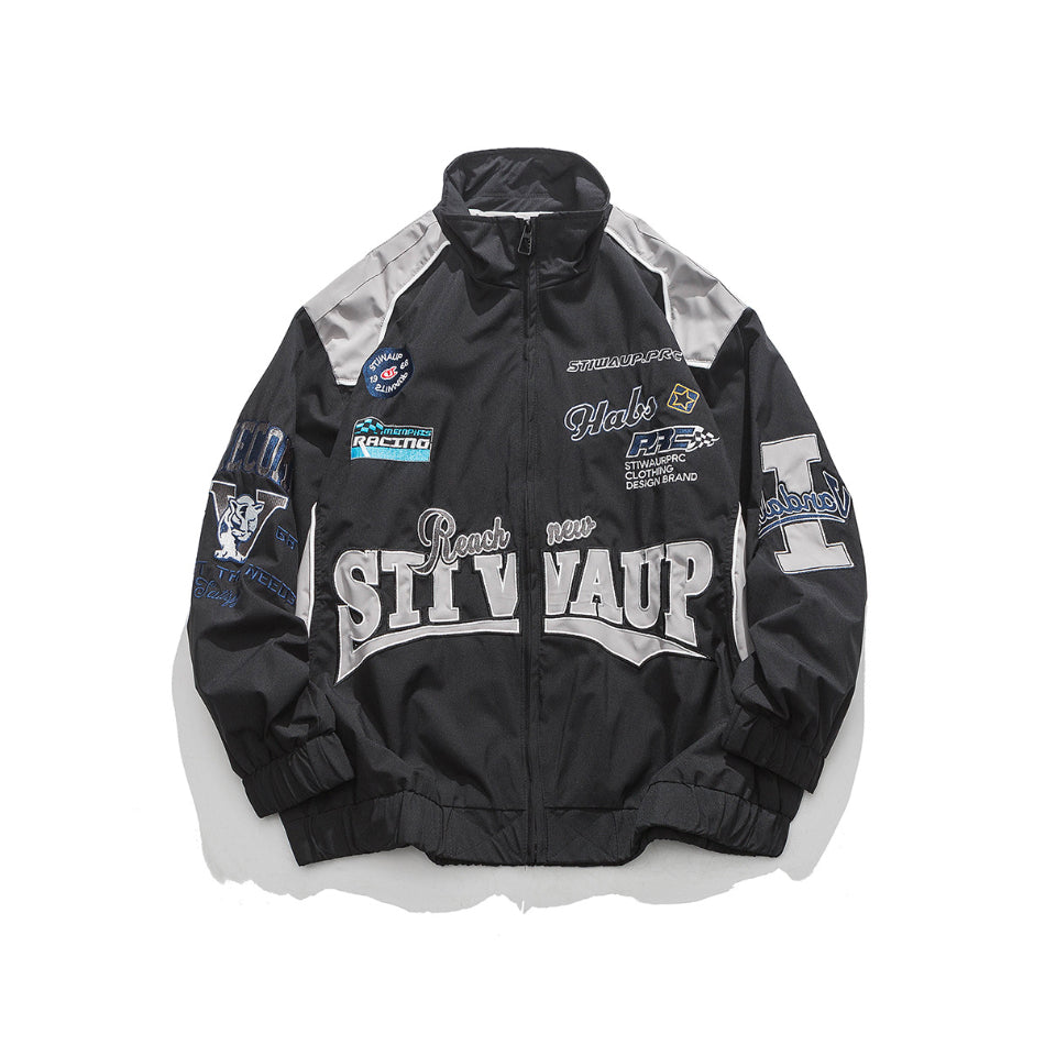 Unisex Jacket Hip-Hop Street Embroidery Multicolor Jacket Stand Collar Motorcycle Jacket