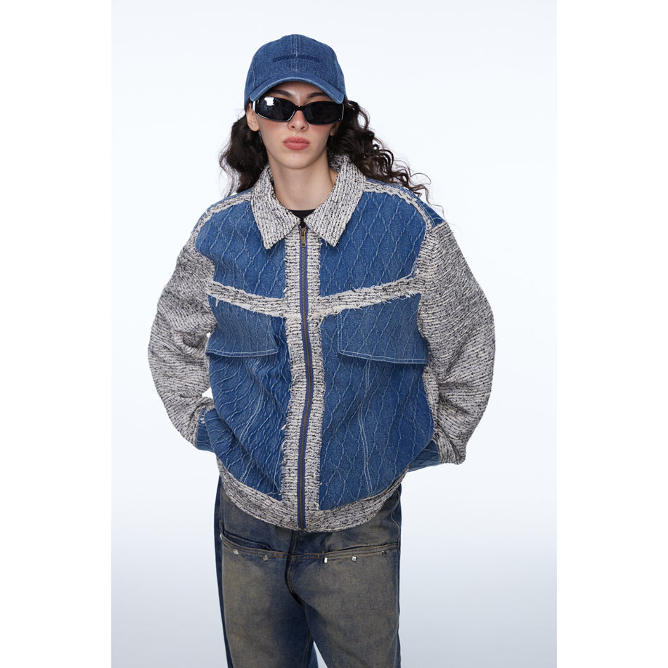 Unisex Jacket Retro Patchwork Jacket Loose Spring and Autumn Coat