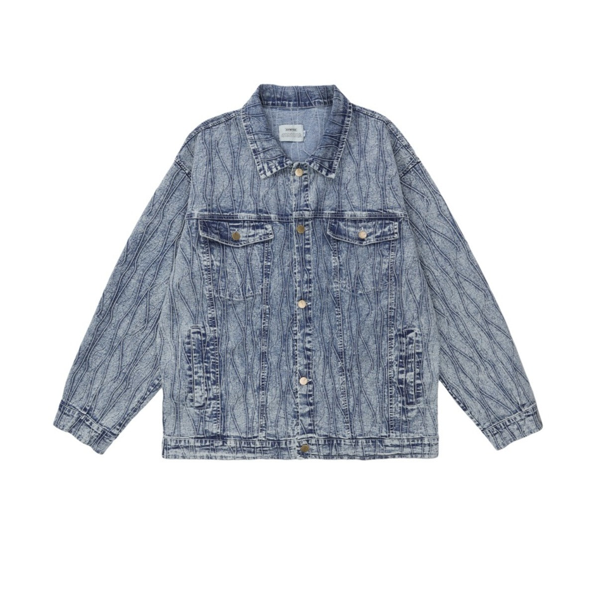 Unisex Jacket Wavy Jacquard Denim Jacket Men's and Women's Turn-down Collar Coat Denim Jacket