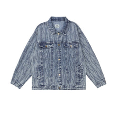 Unisex Jacket Wavy Jacquard Denim Jacket Men's and Women's Turn-down Collar Coat Denim Jacket