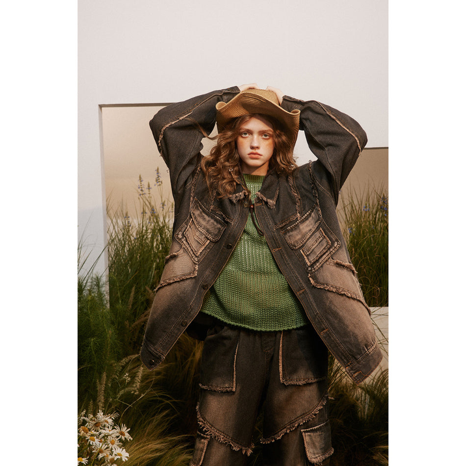 Unisex Jacket West Denim Retro Workwear Coat Jacket
