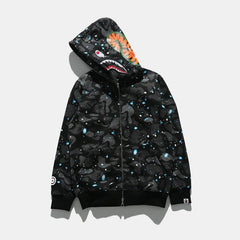 Bathing Ape Hoodie Autumn and Winter Men's Shark Luminous Camouflage Brushed Shark Sweater Men's Hooded Casual Coat