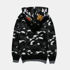 Bathing Ape Hoodie Autumn and Winter Men's Shark Luminous Camouflage Brushed Shark Sweater Men's Hooded Casual Coat