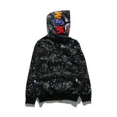 Bathing Ape Hoodie Autumn and Winter Men's Shark Luminous Camouflage Brushed Shark Sweater Men's Hooded Casual Coat
