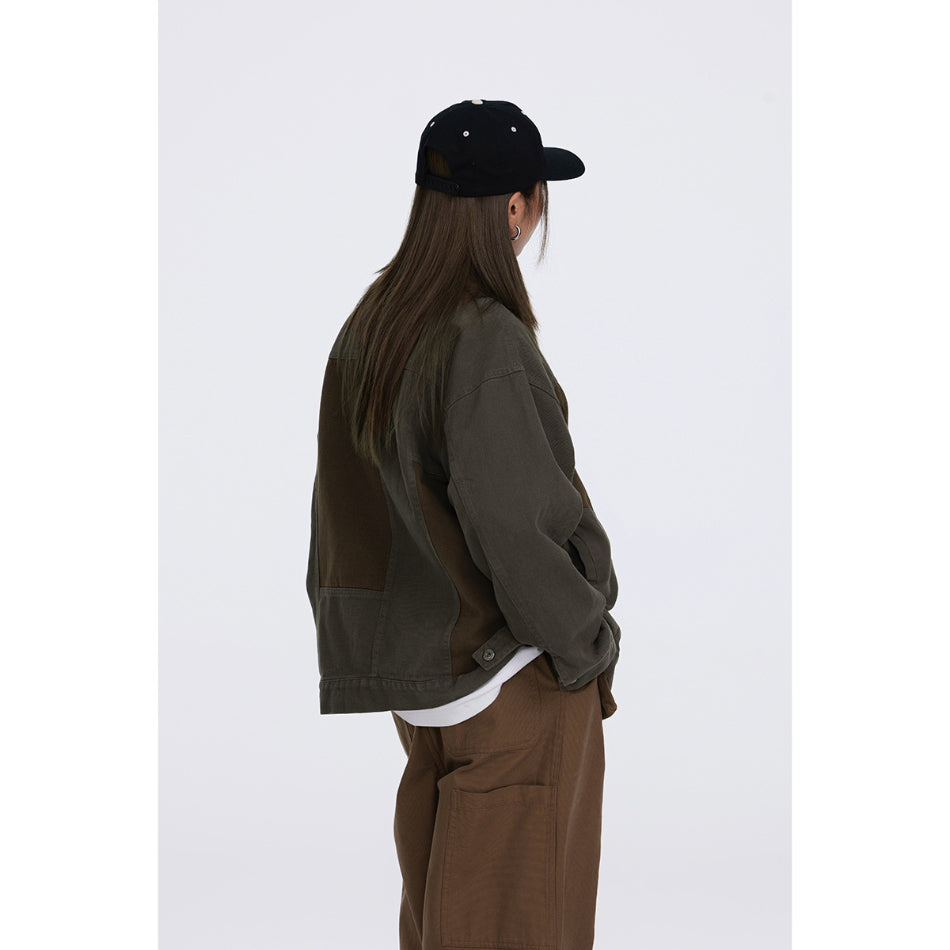 Unisex Jacket Retro Washed Stitching Patch Jacket Men's and Women's Loose Spring and Autumn Overalls