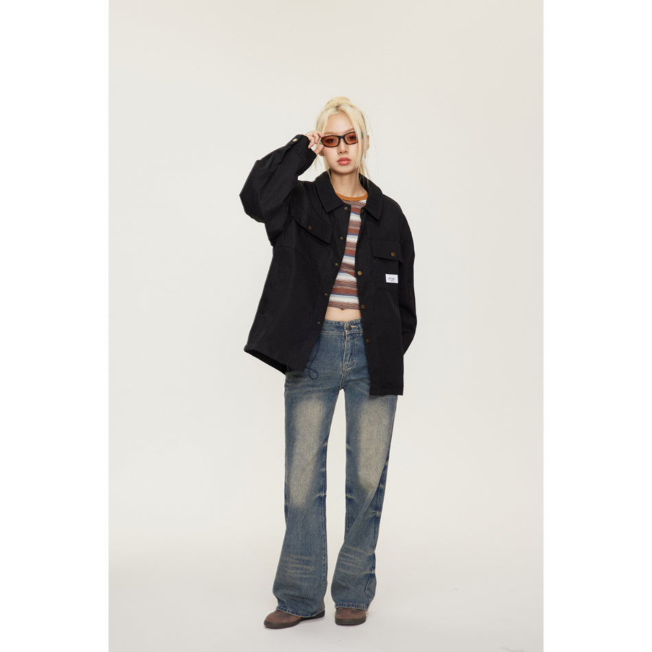 Unisex Jacket Vintage Coat Loose Casual Polo Collar Workwear Jacket