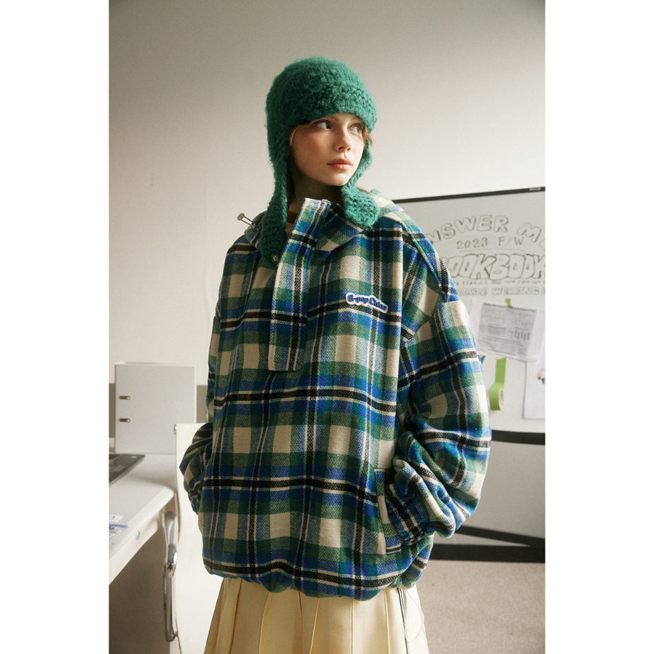 Unisex Jacket Vintage Casual Jacket Men's and Women's Hoodie Plaid Coat